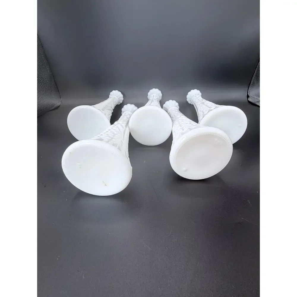 Set of 6 Vintage Stars & Bars Milk Glass Bud Vases 9